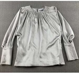 Adolfo Dominguez Blouse Women's 36 Gray Ruched Long Sleeve Crewneck Button Cuffs